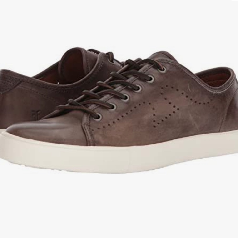Frye Brett Perf Logo Low Mens Brown Distressed Leather Sneaker 7.5